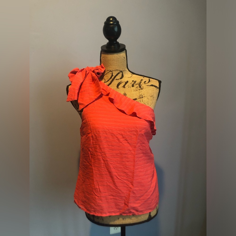 NEW Nine West Size Large Red/Coral Striped One Shoulder Top